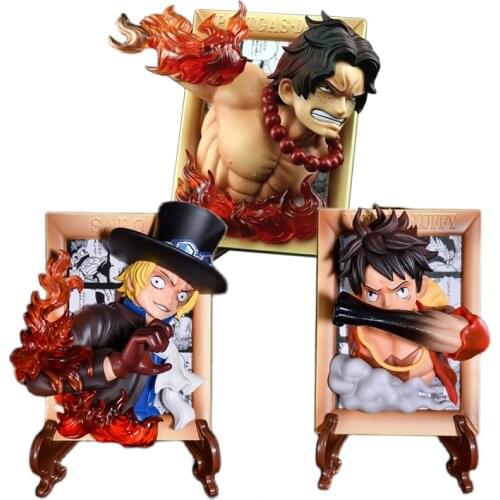 12CM One Piece Figure Anime 3D Painting Model Toys Luffy Ace Sabo Action Figure PVC Collect Toy Figure