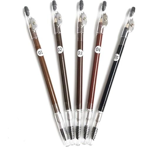 5 Colors Double-head Eyebrow Pencil With Pencil Sharpener Private Label Wooden Pole Eyebrow Pen Waterproof Easy To Wear Makeup