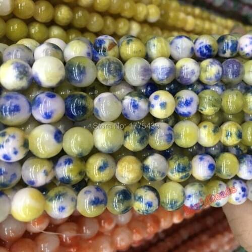 Free Shipping Natural Stone 6 8 10 12MM Blue Point Yellow White Colorful Jadew Loose Beads Pick Colors For Jewelry Making