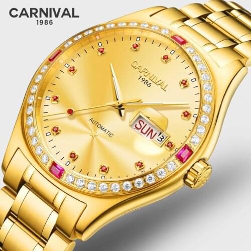 Relogio Masculino Carnival Brand Luxury Automatic Watches Men Fashion Gold Luminous Calendar Mechanical Wristwatches Clock Man