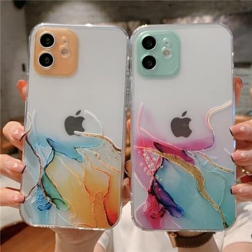 Transparent Watercolor Painting Phone Case For iPhone 12 11 Pro Max X XR XS 8 7 Plus 12Mini SE2020 12Pro Shockproof Back Cover