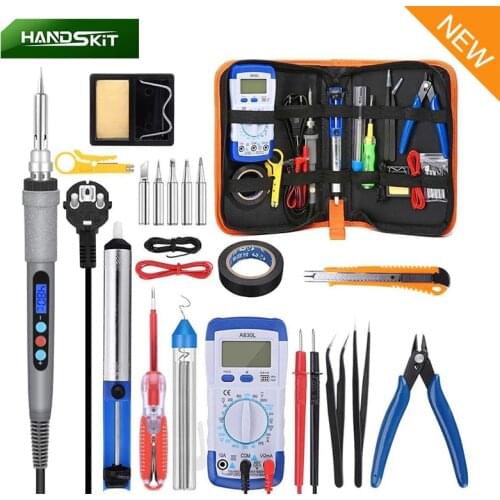 Handskit 220v 110v Digital Soldering Iron Kit Digital Adjust Temperature Control Soldering Iron with Multimeter Welding Tools