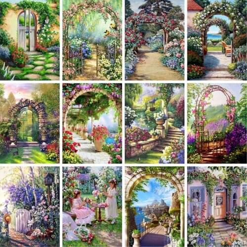 GATYZTORY Frameless Painting By Numbers DIY Garden Path Landscape On Canvas 60X75cm Paint By Numbers Scenery Canvas Painting Kit
