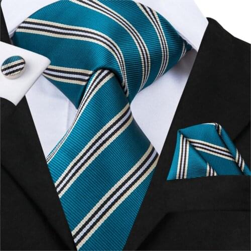 Hi-Tie Designer Brand Necktie For Men 100% Silk Jacquard Woven New Fashion Style Mems Striped Ties Hanky Cufflinks Set C-3025