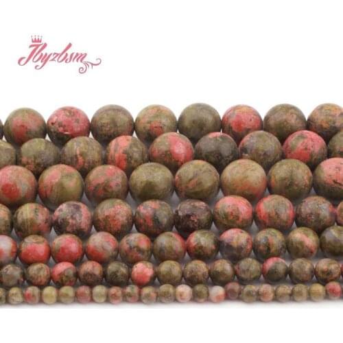 JBYZBSM Smooth Natural Unakite Round Beads Loose Stone Beads For DIY Necklace Bracelats Earrings Jewelry Making 15" 4/6/8/10MM