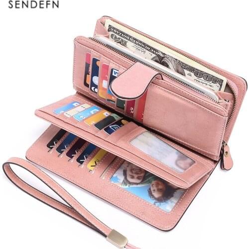 2020 New Women Oil Wax Leather Wallet Female Purses Big Capacity Hasp Zipper Purse Ladies Long Wristlet Clutch Coin Card Holders