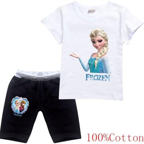 Disney Summer 2021 Baby Boys Girls Cartoon Frozen T-Shirt + Shorts Sets Fashion tracksuit Kids sets cotton Sport Clothes