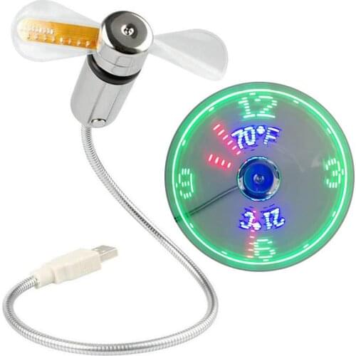 Creative Mini USB Fan Cooler LED Clock Real Time Temperature Display Summer Cooling Fan For Laptop Computer PC
