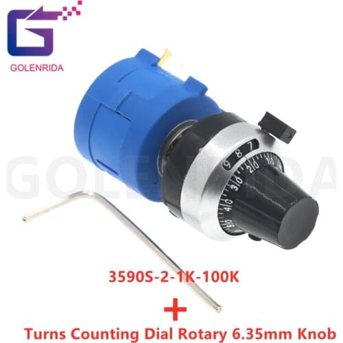 3590S-2 3590S Series Precision Multiturn Potentiometer 10 Ring Adjustable Resistor+1PCS Turns Counting Dial Rotary 6.35mm Knob