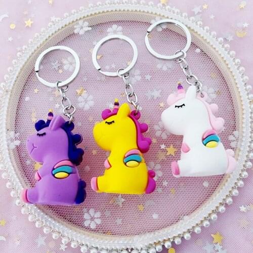 Simulation Cartoon Anime Keychain Cute unicorn Animal Keyring for Women Men Bag Kids Toy Pendant Key Chains