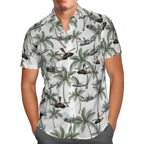 Helicopter Print Short Sleeve Shirts For Men Loose Cardigan Button Shirt Plus Size Hawaiian Style Summer 2021 Ventilated Shirt-4