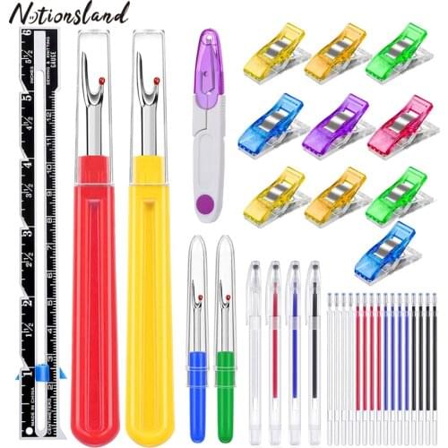 Sewing Gauge Tool Kit Including Sewing Gauge Measure Seam Ripper Fabric Marking Pencils for Sewing Quilting Craft Work Tools