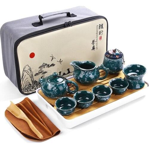 Chinese High Quality Kung Fu Tea Set Ceramic Portable Teapot Set Outdoor Travel Gaiwan Tea Cups of Tea Ceremony Teacup