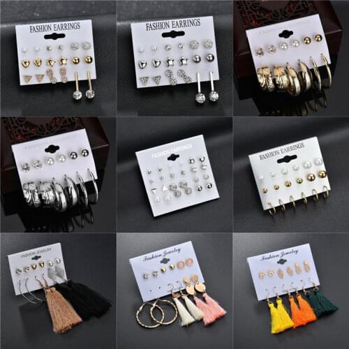 Bohemia Leaf Pearl Stud Earring Set New Design Long Tassel Earrings For Women Fashion Jewelry Christmas gifts