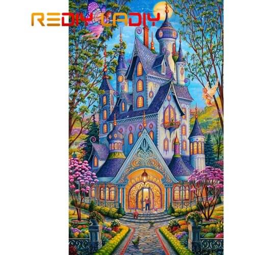 24.1*39.5cm DIY Crystal Beads Embroidery Kits Accurate Printed Castle & Fairy Beadwork Crafts Beaded Cross Stitch Needlework