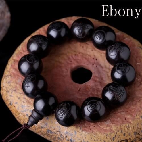 Natural Black Wooden Prayer Beads Tibetan Buddhist Ma Buddhist Bracelet Rosary Wooden Bracelet Jewelry