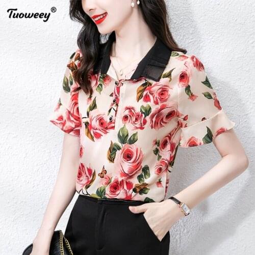 2021 New Fashion Chiffon Blouse Women Spliced turn down Collar short Sleeve Women Shirts Office Lady Women Clothing Blusas