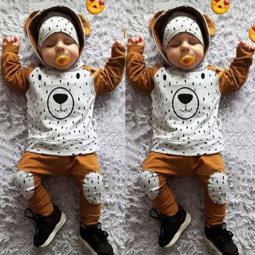 Newborn Baby Boy Girl 0-24M Clothes Cute Bear Hooded Tops Pants Leggings Warm Outfits