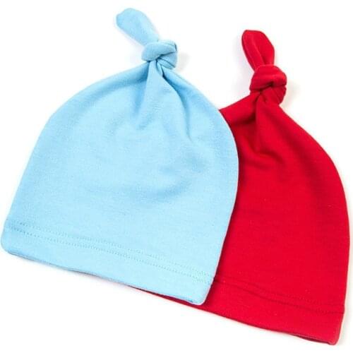 19 COLOR Newborn Baby Cotton Knot Top Solid Color Candy Beanies Toddler Girls Sleep Caps Baby Hats
