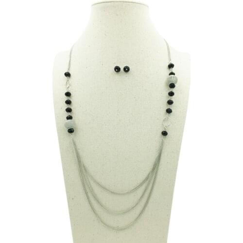 Black Crystal Multilayer Chain Necklace Hollow Out Lron Wire Ball Design Jewelry Sets Women Summer Accessories Stud Earrings