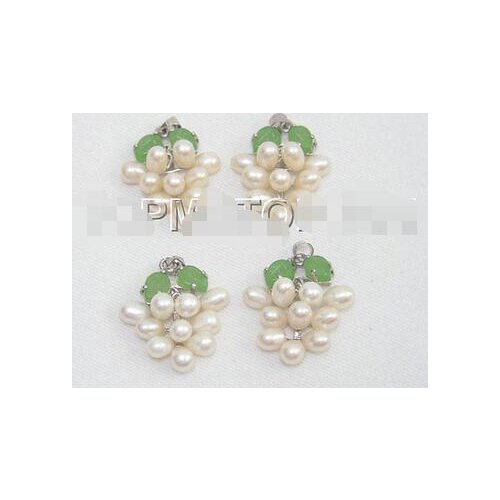 Free >> new hot 17" 4pcs grape white pearl green stone pendant necklace E225