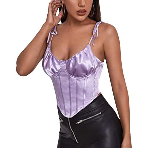 Sexy Women Solid Bustier Corset Tops Sleeveless Pleated Sexy Casual Backless Streetwear V-neck Drawstring Lace-up Sling Vest