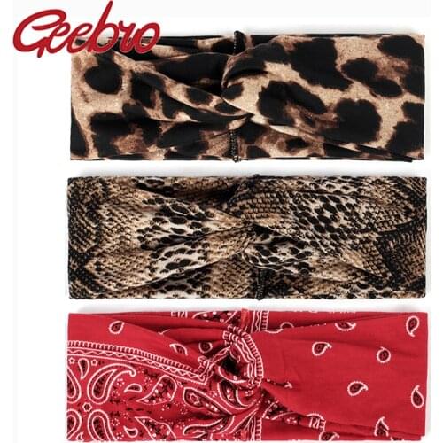 Geebro Womens Summer Boho Casual Headbands Fashion Leopard Print Flower headband Girl Knotted Hair band Female Hair Accessories