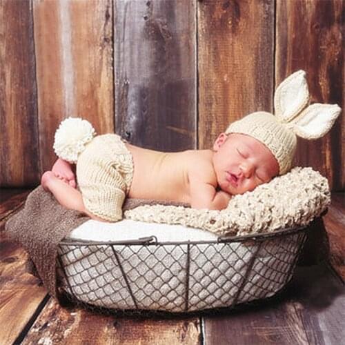 New born fotografie props infant cute bunny suit baby photography accessories newborn photo shooting costume knit toddler beanie