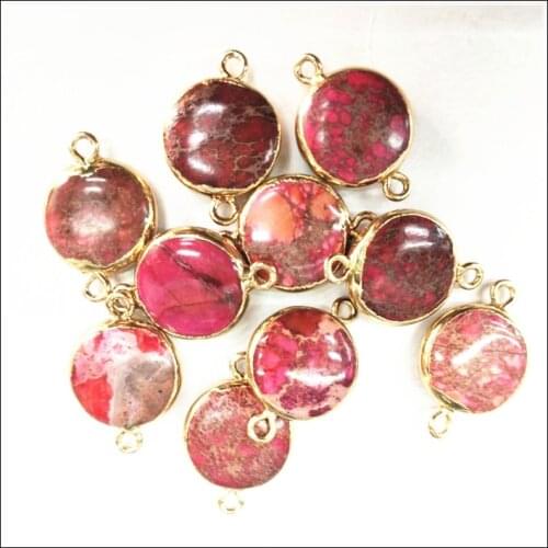 5pcs nature gem stone connectors imperial jasperr stone top fashion in us selling size 16mm round coin shape diy beads accesorie