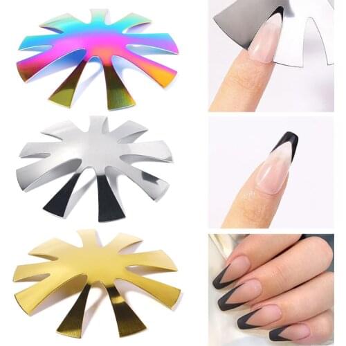 WAKEFULNESS Stainless Steel Nail Stencils Template Nail Gel Easy French Smile Line Edge Mold Guides Manicure Nail Art Tools