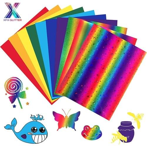 XFX HTV 10PCS 12X10 In Rainbow HTV Iron on Heat Transfer Vinyl for Shirts Assorted Sunset Colors Glitter Rainbow Stickers Cricut
