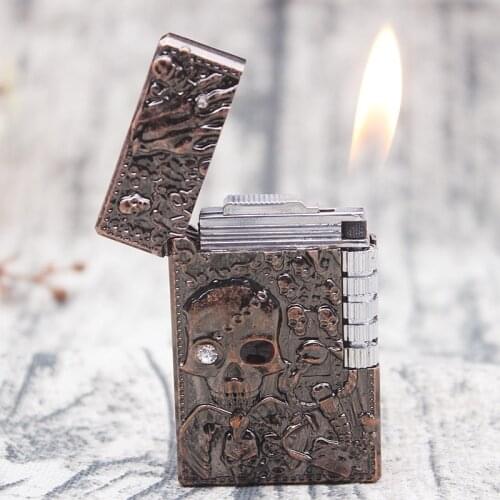 Torch Free Skull Flint Lighter Fire Ping Bright Sound Turbo Grinding Wheel Lighter Butane Metal Gas Cigarette Cigar Lighter