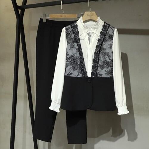 2020 New Spring Fall Women Formal Two Pieces Set Women Business Suit Ladies Small Fragrance 5XL Suit Chiffon & Pencil Pant Sets