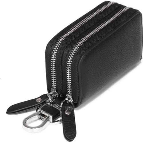 Woman Key Holder Housekeeper Keys Organizer Double Zipper Keychain Case Key Pouch Genuine Leather Woman Car Key Wallets