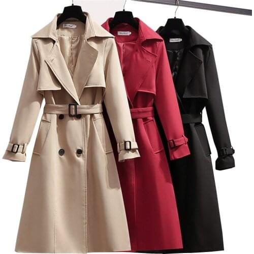 2021 New Spring Autumn Double-breasted Trench Coat Women Medium Long Loose Plus Size Lapel Windbreaker Coat Women Clothing