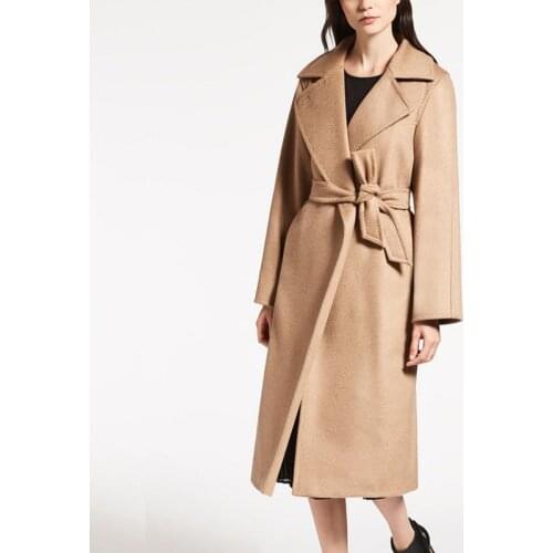 Savabien Women Long Wool Coat 2019 Vintage Korean Ladies Coat Long Sleeve Belted Slim Elegant Wool Blend Overcoat Lady Outerwear
