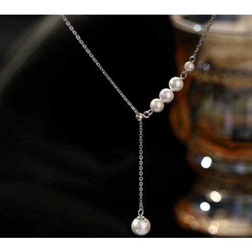 925 Sterling Silver Tassel Round Pearl Charm Pendent Necklace For Women Girls Jewelry Choker Collar dz506