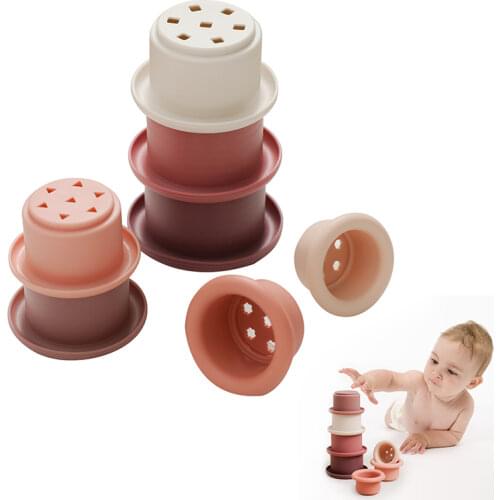 1set Baby Stacking Cup Funny Toys Color Rainbow Stacking Ring Tower Toys Early Educational Intelligence Toy