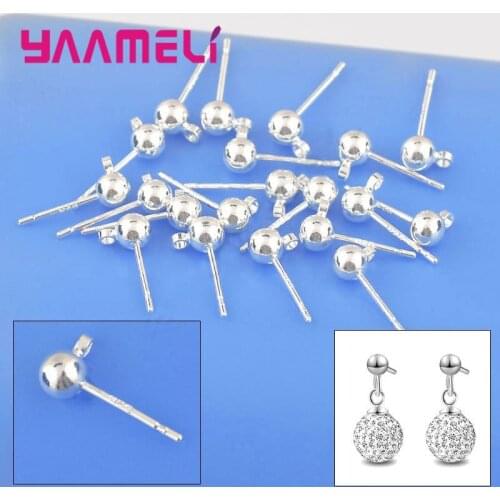 100PCS Lot Wholesale 925 Fine Jewellery Findings Real Pure 925 Sterling Silver Stud Earring Ear Pin 3MM Ball Beads Head