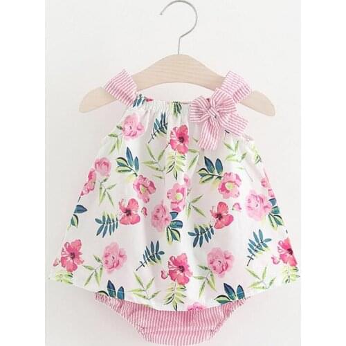 2020 Newborn Baby Girls Clothes Sleeveless Dress+Briefs 2PCS Outfits Set Striped Printed Cute Clothing Sets Summer Sunsuit