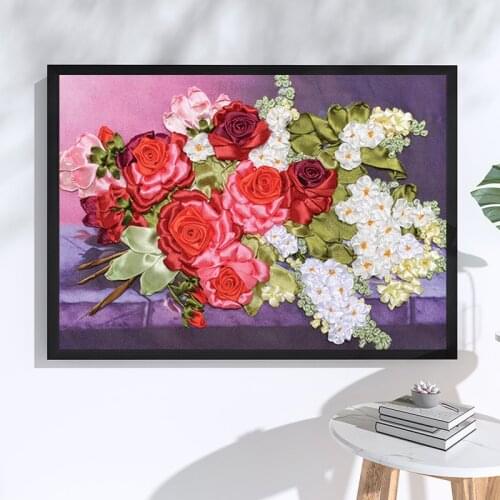 3D Ribbon Embroidery Kit, Embroidery Set,Needlework Embroidery, Cross Stitch, Embroidery for Beginner, DIY Art Sewing Craft