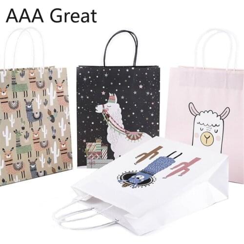 48Pcs/Lot Kraft Paper Bag Gift Bags Candy Cookie Bread Nuts Bag For Biscuits Baking Package Supplies Handle Animal Cartoon Pouch