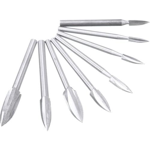 8pcs Steel Electric Wood Carving Drill Bits 3mm-8mm Wood Root Craft Engraving Carving Drill Bits Burrs Milling Cutter