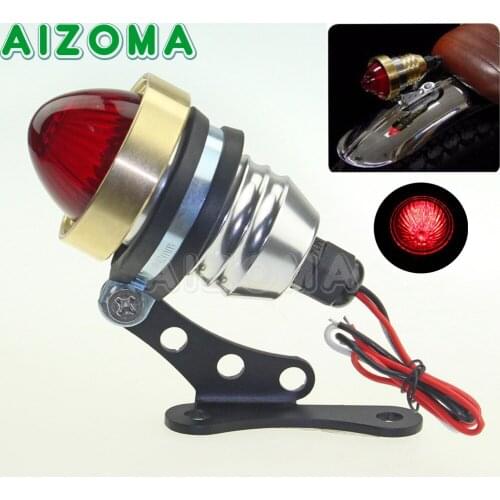 Aluminum Brass Motorcycle Cafe Racer 12V LED Rear Lights Retro Brake Stop Light Taillight For Harley Custom Chopper Bobber