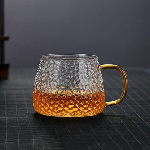 Borosilicate Glass Tea Cup with Handle Glass Tea Brewing Cup Creative Hammer Pattern Water Cup Household Beer Juice Cup