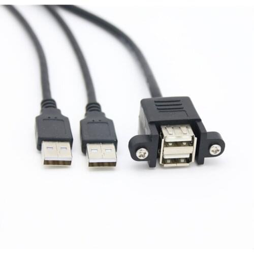 Dual Port USB 2.0 A Male to Female M/F Extension Screw Lock Panel Mount Cable 50cm 30cm 100cm