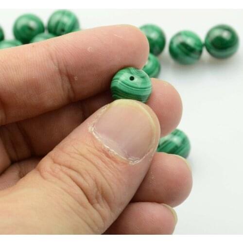 Good Quality Natural Malachite Half Drilled Round Beads 8mm / 10mm - 10 Beads / Pack