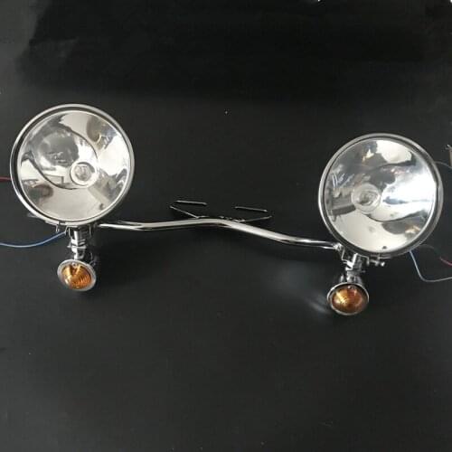 Chrome Driving Lamp Spot Light Amber Turn Signals Light Bar For Harley Softail Electra Glide Yamaha Road V Star Raider S Virago