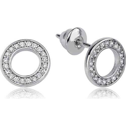 Valori Jewels Circle, Zirconia White Gemstone, Rhodium Plated, Sterling Silver Earrings