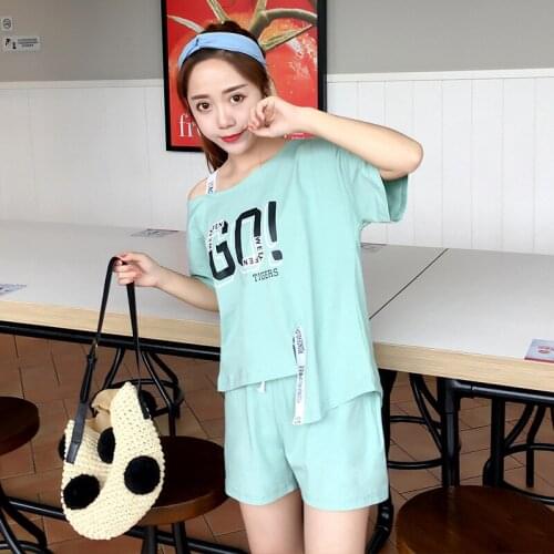 Summer Loose Pajama Sets Women Cartoon Print 2 Pieces Shorts Elastic Waist Pyjamas Women Pijamas